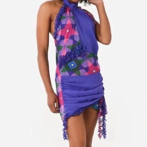 NWT ANIM Dress ANIM Helmut Purple Floral Halter Mini Dress Size Medium